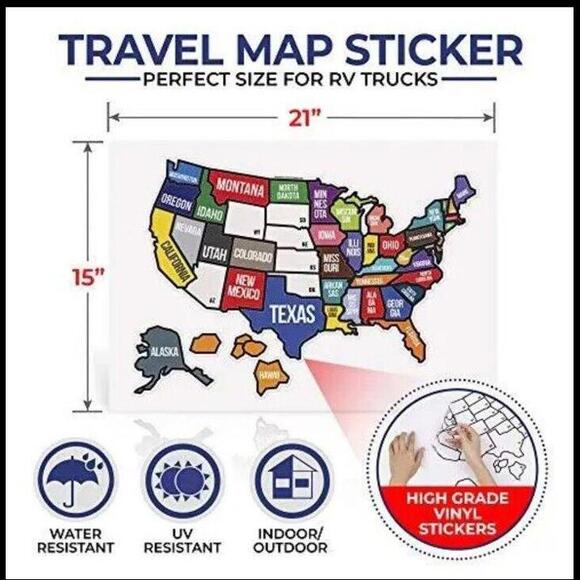 WANDER CAMP State Text -RV State Sticker Travel map 21 x 15 inches for Motorhome - Picture 4 of 4